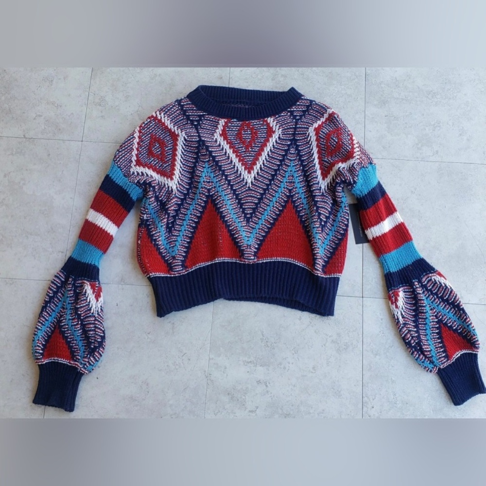 Colorful Geometric Pattern Crop Sweater